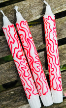Load image into Gallery viewer, Hand Painted Red Squiggles on Candles