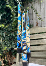 Load image into Gallery viewer, Dip Dye Dinner Candle - Black, Gold & Blue