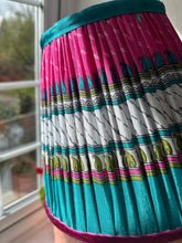 Load image into Gallery viewer, 25cm Pleated Sari Silk Lampshade Turquoise & Purple