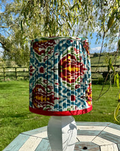 Load image into Gallery viewer, 36cm Pleated Red, Blues & Yellows Ikat Lampshade