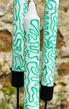 Load image into Gallery viewer, Hand Painted Green Squiggles on Candles