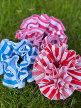 Load image into Gallery viewer, Limited Edition Frilly Blue & White Scrunchie
