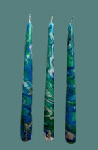 Load image into Gallery viewer, Dip Dye Dinner Candle - Green, Silver & Blue