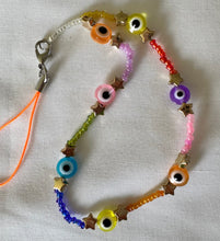 Load image into Gallery viewer, Phone Charm Colourful Eye Beads, Gold Stars & Glass Beads