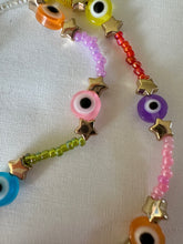 Load image into Gallery viewer, Phone Charm Colourful Eye Beads, Gold Stars & Glass Beads