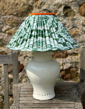 Load image into Gallery viewer, 46cm Pleated Green & White Ikat Lampshade