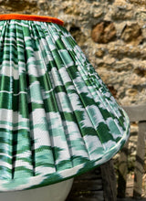 Load image into Gallery viewer, 46cm Pleated Green & White Ikat Lampshade
