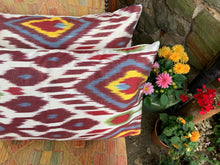 Load image into Gallery viewer, Patterned Ikat Silk & Cotton Lumbar Cushion - 51 x 30cm