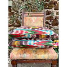 Load image into Gallery viewer, Brown & Blues Silk Cotton Ikat Cushion - 51 x 30cm