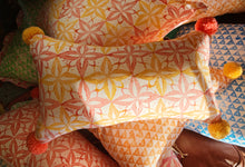 Load image into Gallery viewer, Hand block Printed Pom Pom Coral Red & Sunset Orange - 50 x 30cm Lumbar Cushion