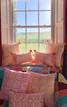 Load image into Gallery viewer, Hand Block Printed Pom Pom Cushion - Orange - 50 x 50cm