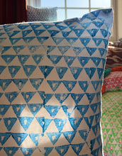 Load image into Gallery viewer, Hand Block Printed Cotton Sky Blue Cushion - 50 x 50cm