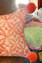Load image into Gallery viewer, Hand block Printed Pom Pom Coral Red - 50 x 30cm Lumbar Cushion
