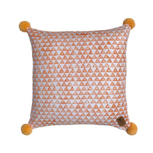 Load image into Gallery viewer, Hand Block Printed Pom Pom Cushion - Orange - 50 x 50cm