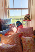 Load image into Gallery viewer, Hand block Printed Royal Blue & Sky Blue Dahlia & Peony - 50 x 30cm Lumbar Cushion