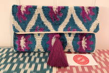Load image into Gallery viewer, Blue & Purple Velvet Ikat Clutch Bag
