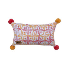 Load image into Gallery viewer, Hand block Printed Pom Pom Coral Red & Sunset Orange - 50 x 30cm Lumbar Cushion