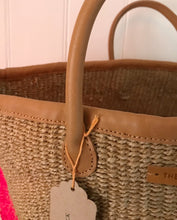 Load image into Gallery viewer, Woven Laundry Basket in Natural & Pink Stripe