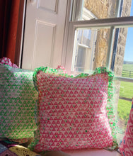 Load image into Gallery viewer, Hand Block Printed Frilly Cushion - 50 x 50cm