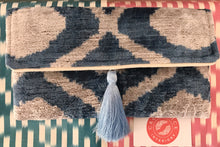 Load image into Gallery viewer, Light Blue & Grey Velvet Ikat Clutch Bag