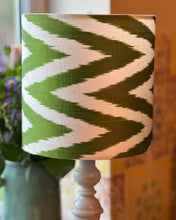 Load image into Gallery viewer, 20cm Green Ikat Silk Barrel Lampshade