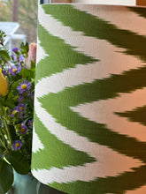 Load image into Gallery viewer, 20cm Green Ikat Silk Barrel Lampshade
