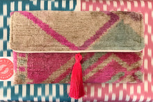 Load image into Gallery viewer, Pastel Pink & Blue Velvet Ikat Clutch Bag
