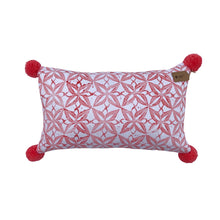 Load image into Gallery viewer, Hand block Printed Pom Pom Coral Red - 50 x 30cm Lumbar Cushion
