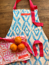 Load image into Gallery viewer, Children's Apron Handprinted Bright Blue with subtle Pink Ties
