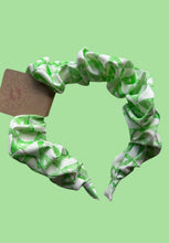Load image into Gallery viewer, Cotton Scrunchie Headband - Green &amp; White Hand Printed
