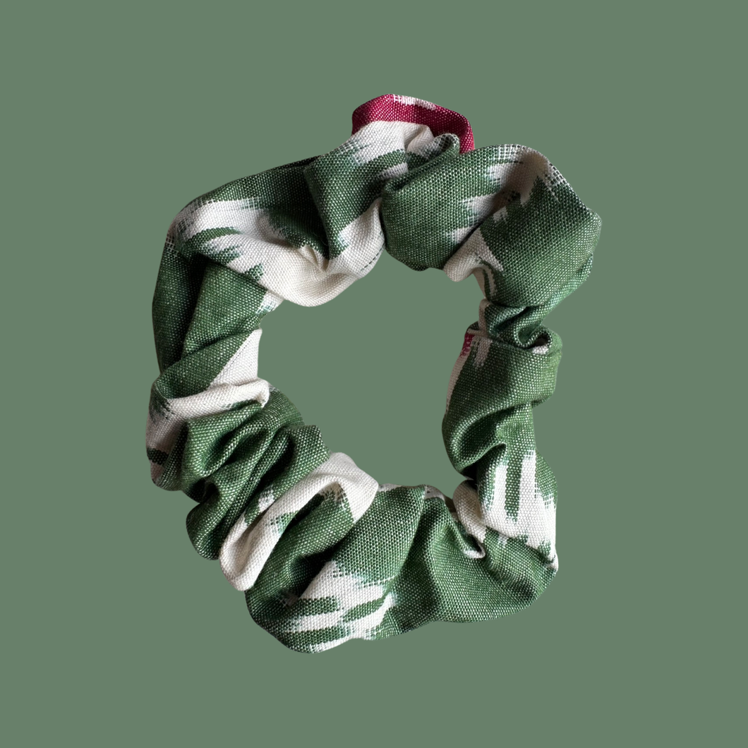 Green Ikat Cotton Scrunchie