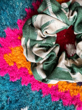 Load image into Gallery viewer, Green &amp; Beige Ikat Cotton Scrunchie

