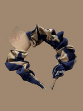 Load image into Gallery viewer, Ikat Cotton Scrunchie Headband - Navy &amp; Beige
