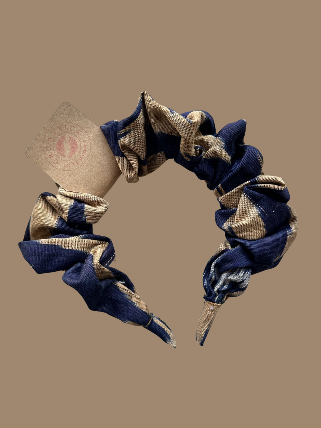 Ikat Cotton Scrunchie Headband - Navy & Beige