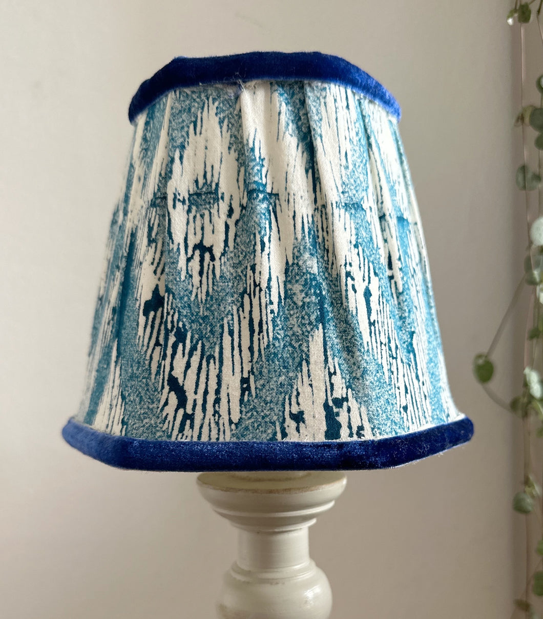 15cm Pleated Lampshade - Hand Printed Blue