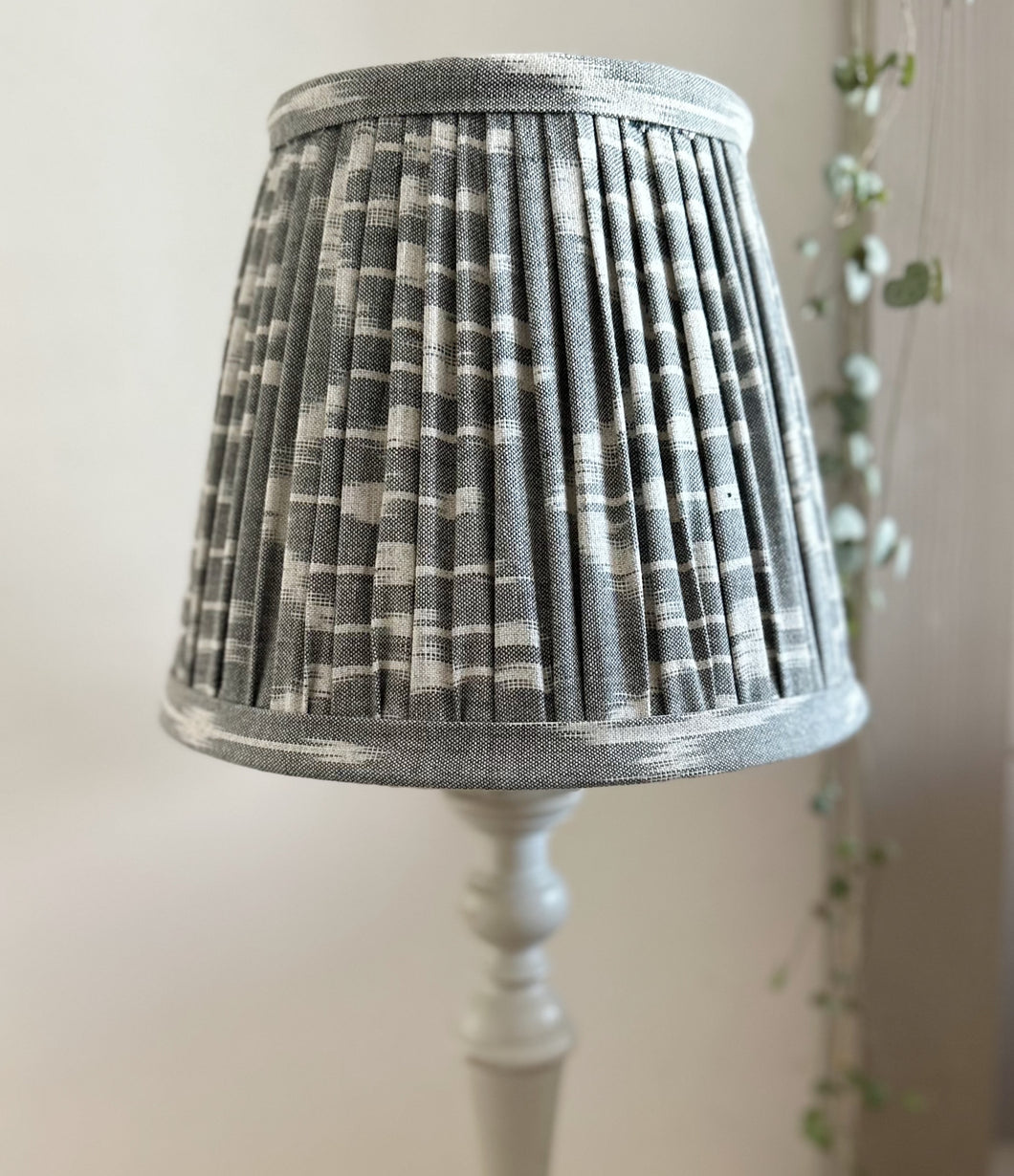 25cm Pleated Grey Lampshade - Grey & White Cotton