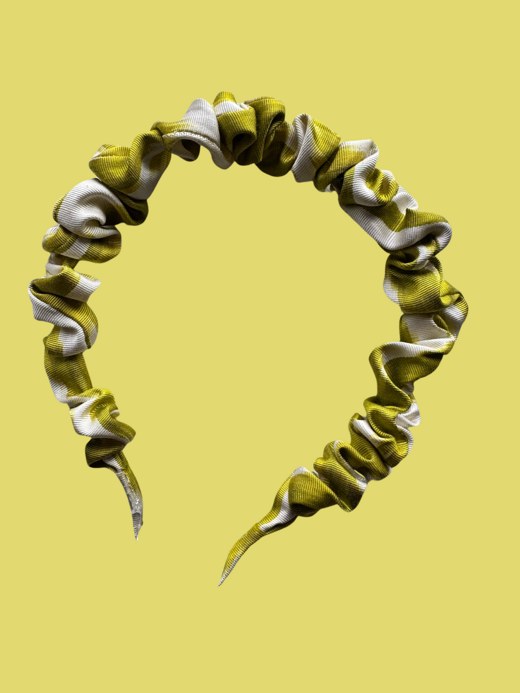 Small Ikat Silk Scrunchie Headband - Lime Green & White