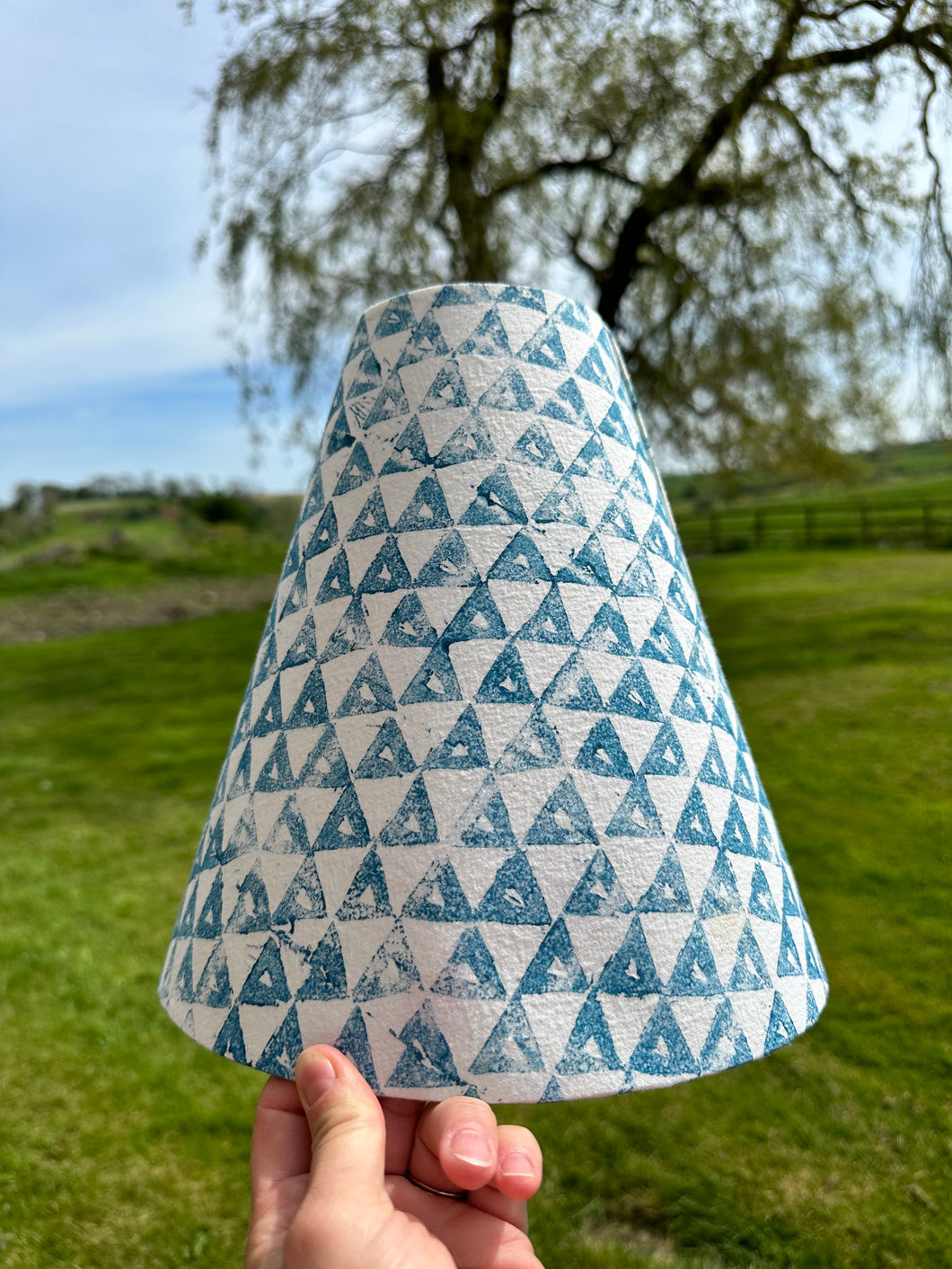 25cm Handprinted Blue Ceiling Lampshade - Sample Shade