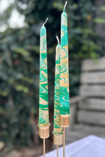 Load image into Gallery viewer, Dip Dye Dinner Candle - Green &amp; Gold
