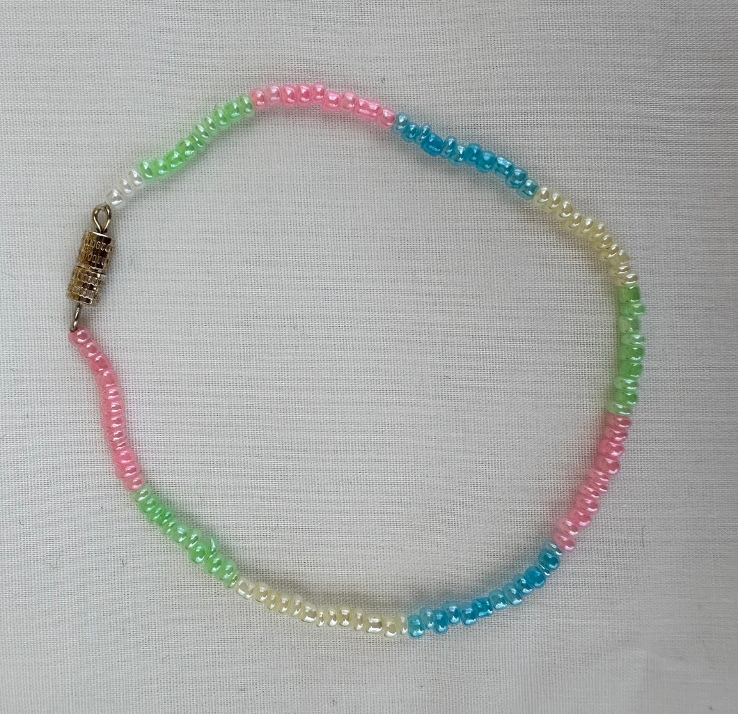 Beaded Bracelet- Cream, Blue, Pink & Green 🤍🩵🩷💚