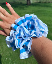 Load image into Gallery viewer, Limited Edition Frilly Blue &amp; White Scrunchie
