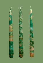 Load image into Gallery viewer, Dip Dye Dinner Candle - Green &amp; Gold
