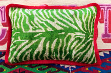 Load image into Gallery viewer, Velvet Ikat Fringe Cushion - Green Zebra 🦓
