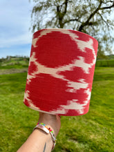 Load image into Gallery viewer, 20cm Red &amp; White Ikat Barrel Lampshade
