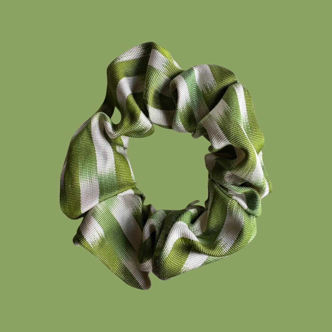 Green Silk Ikat Scrunchie