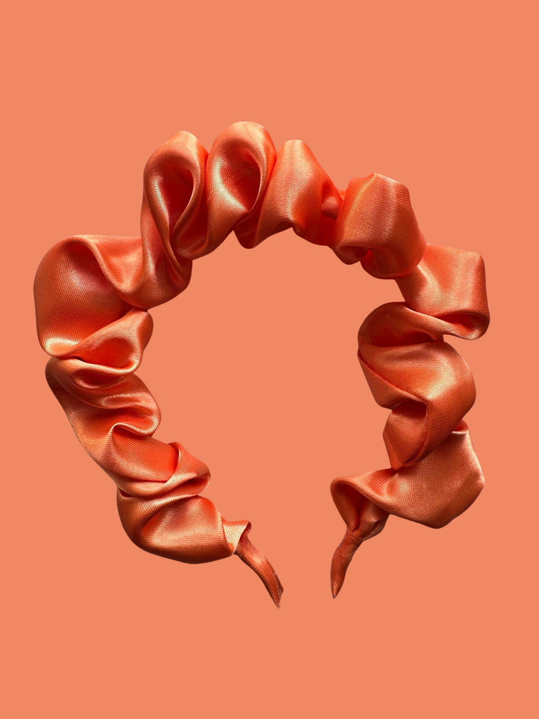 Satin Scrunchie Headband - Coral Orange