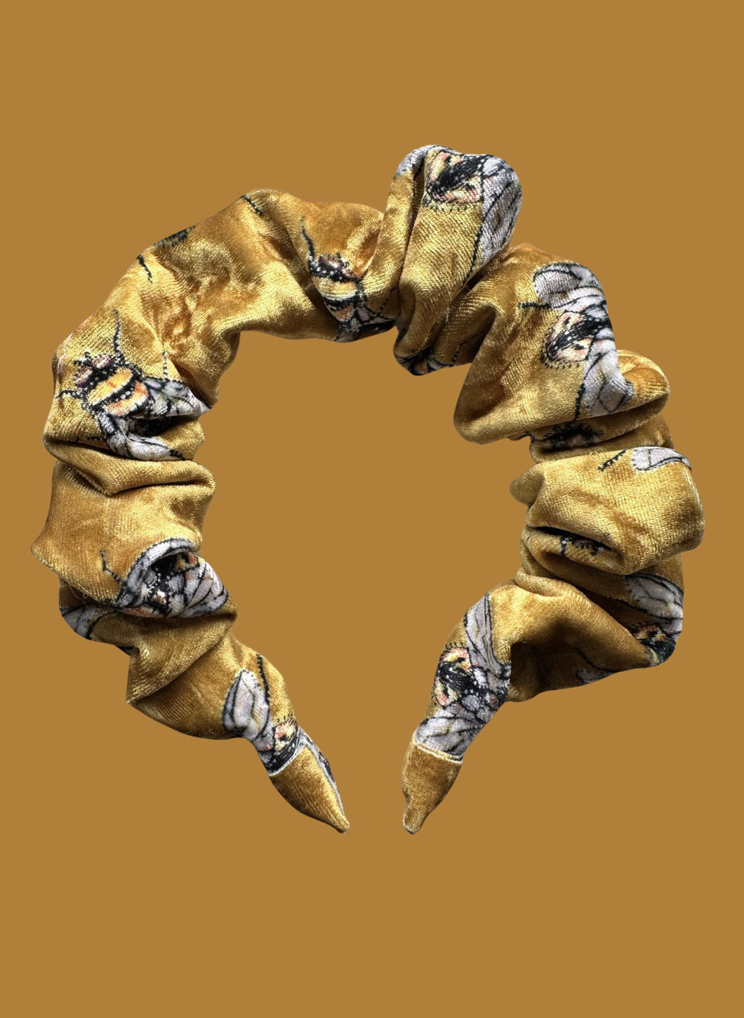 Velvet Scrunchie Headband - Golden Bees