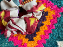Load image into Gallery viewer, Red, Blue, Yellow &amp; White Silk Ikat Scrunchie
