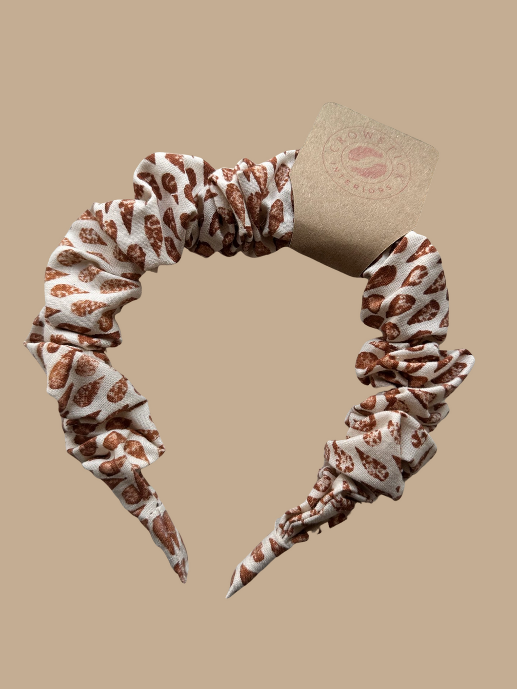 Cotton Scrunchie Headband - Handprinted Brown RaindropCotton