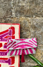 Load image into Gallery viewer, Velvet Ikat Clutch Bag - Pink &amp; White
